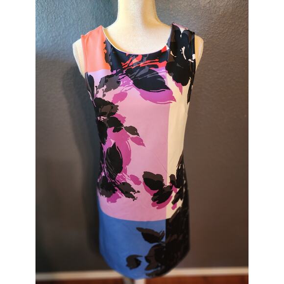 Worthington Women's Sleeveless Sheath Color Block Dress Floral Multicolor Small - Picture 2 of 7